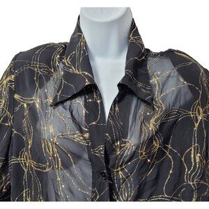 G Lance Top Vintage Plus Size 2X Sheer Black Gold Glitter Button Bright Artsy